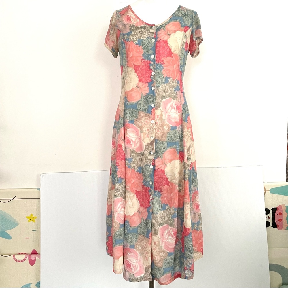 Vintage 1990s Florentia Floral Peasant Cottage-core Dress.Medium Size